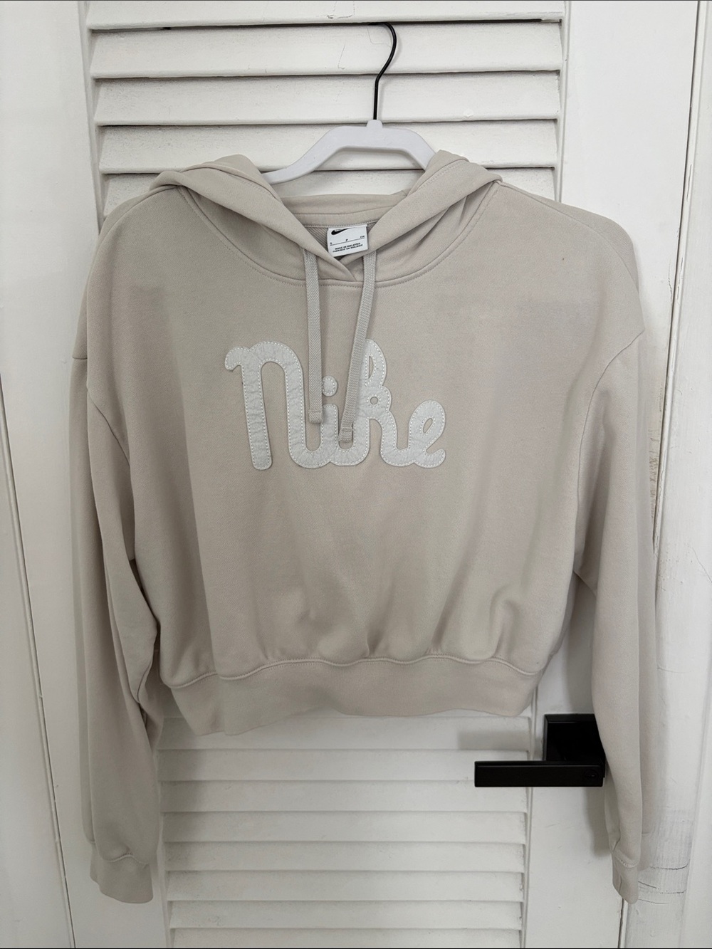 Nike Women's Cream Cropped Hoodie with Embroidered Script